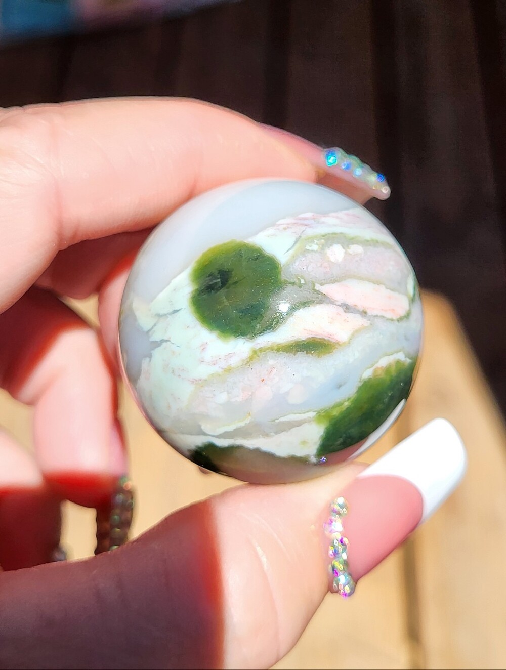 Colorful First Vein Ocean Jasper Sphere- Green and Cream